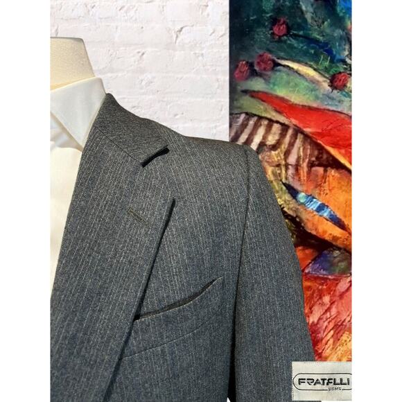 Fratelli Uomo 42L Flannel Gray Cobalt Pinstripe Blazer Sport Coat Suit Jacket - Picture 3 of 14